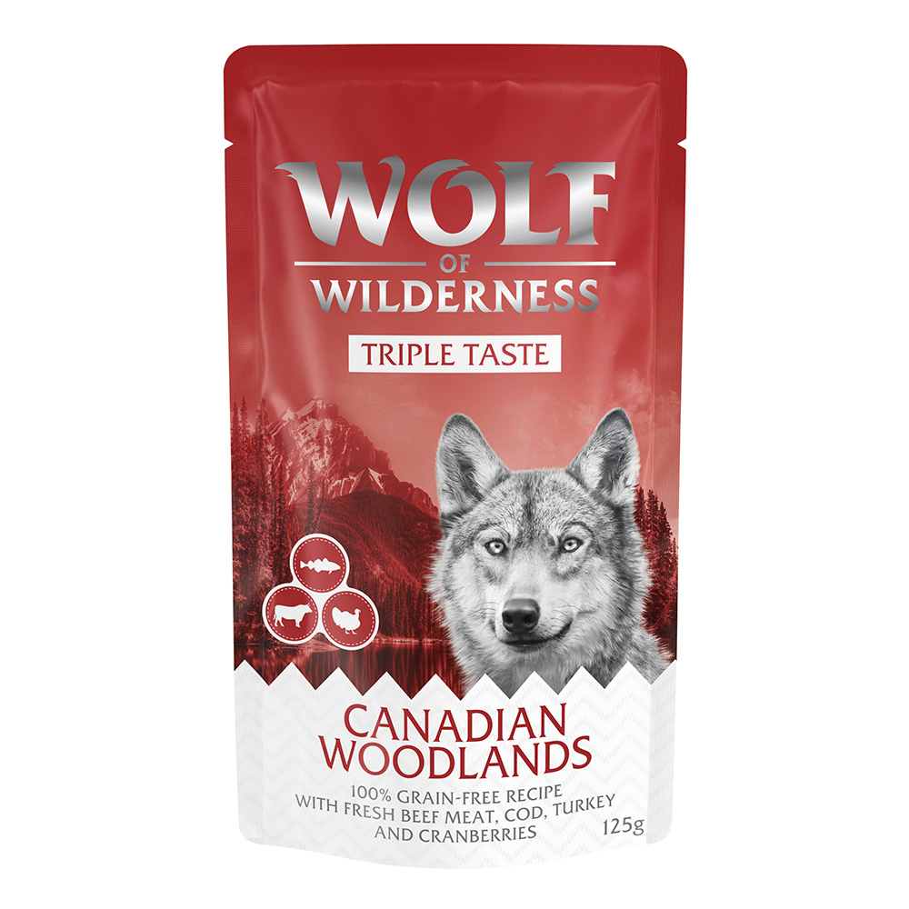 Wolf of Wilderness 12x125g Triple Taste Canadian Woodlands  Hondenvoer