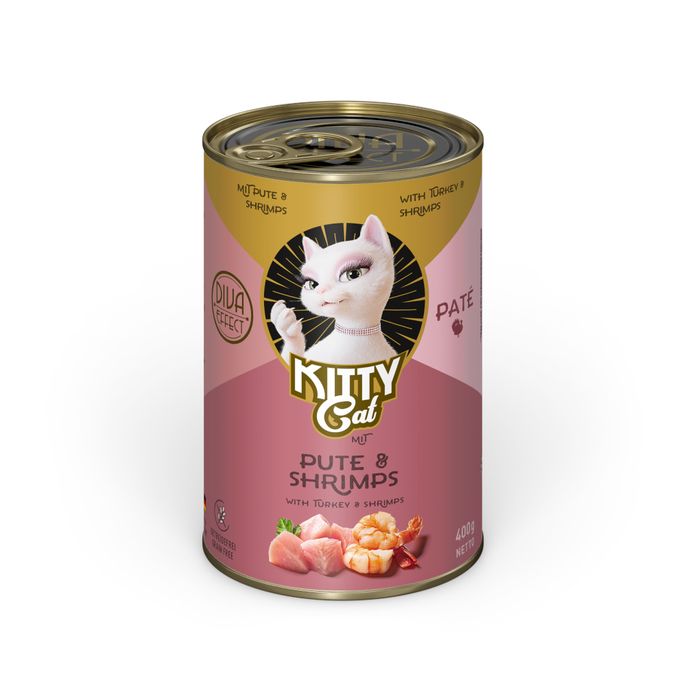 Kitty Cat 6x400g  Adult Pate Kalkoen & Garnalen natvoer voor katten