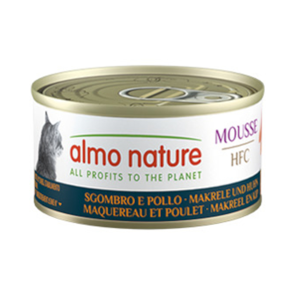 Almo Nature HFC Voordeelpakket: 24x70g  Cat Mousse Makreel en Kip natvoer voor katten