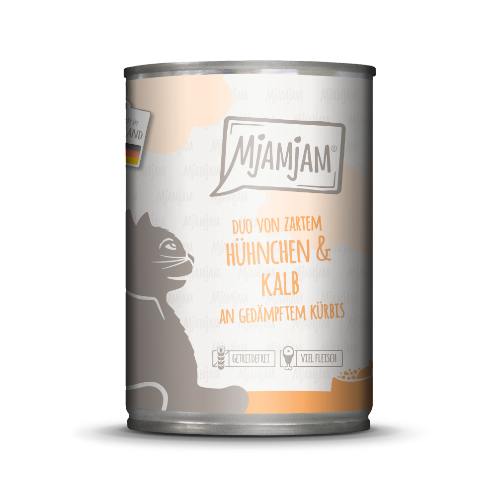 MjAMjAM 6x400g  Duo malse kip & kalfsvlees met gestoomde pompoen nat kattenvoer