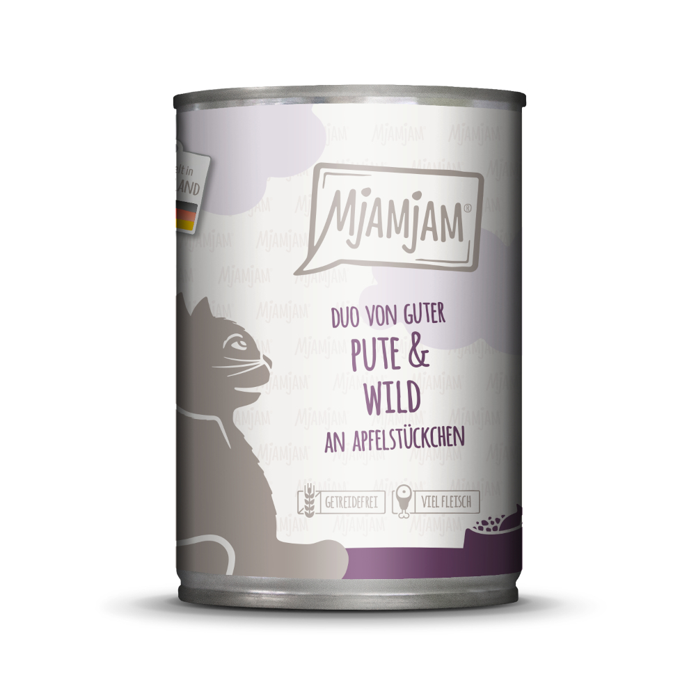 MjAMjAM 6x400g  Duo lekkere kalkoen & wild met appelstukjes nat kattenvoer