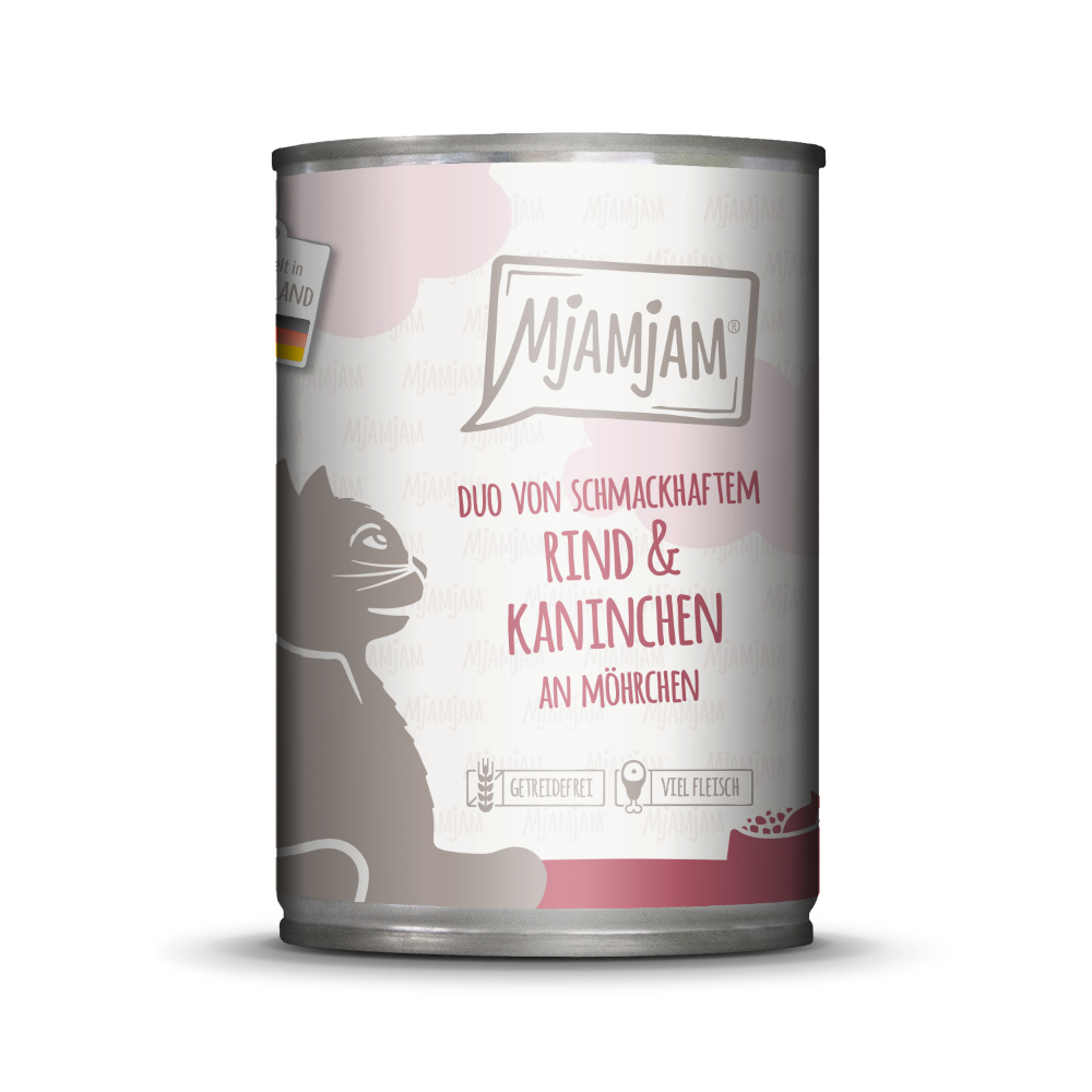 MjAMjAM 6x400g  Duo smakelijk rundvlees & konijn met wortelen nat kattenvoer