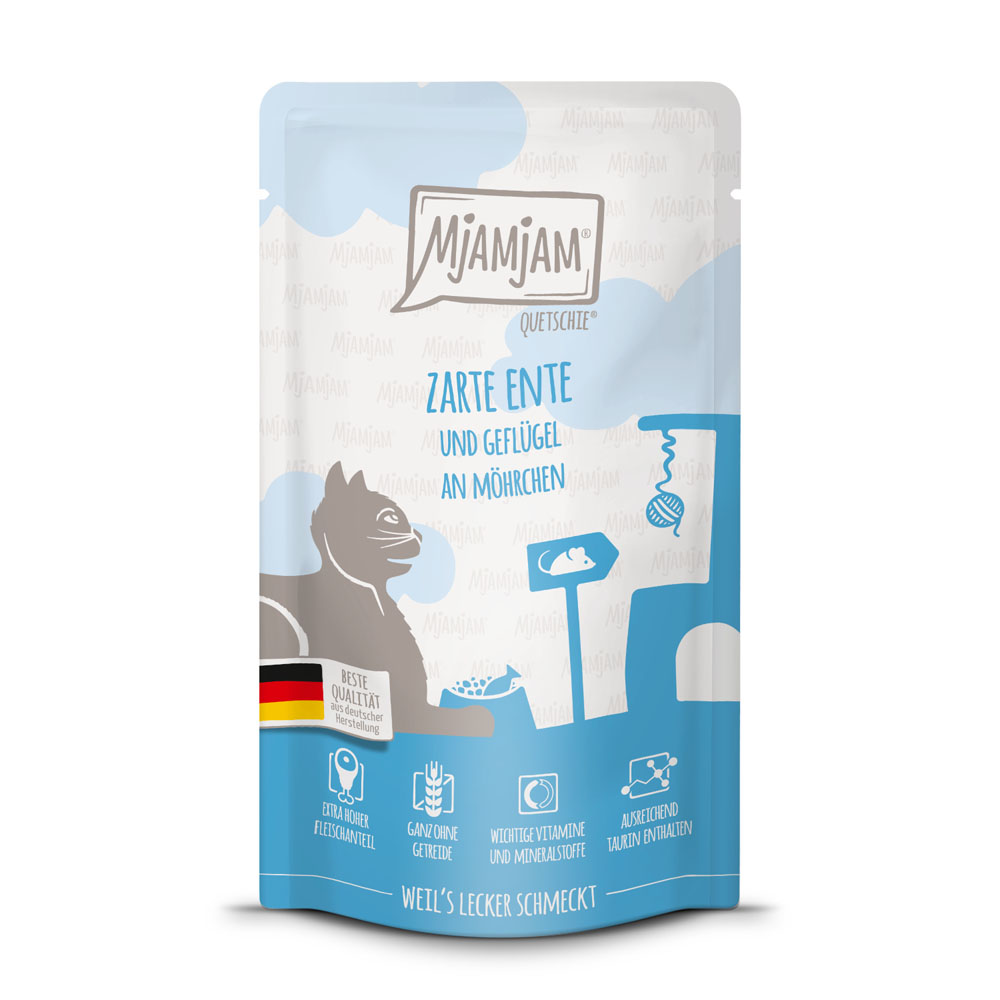 MjAMjAM 12x125g  Quetschie Eend & Gevogelte nat kattenvoer