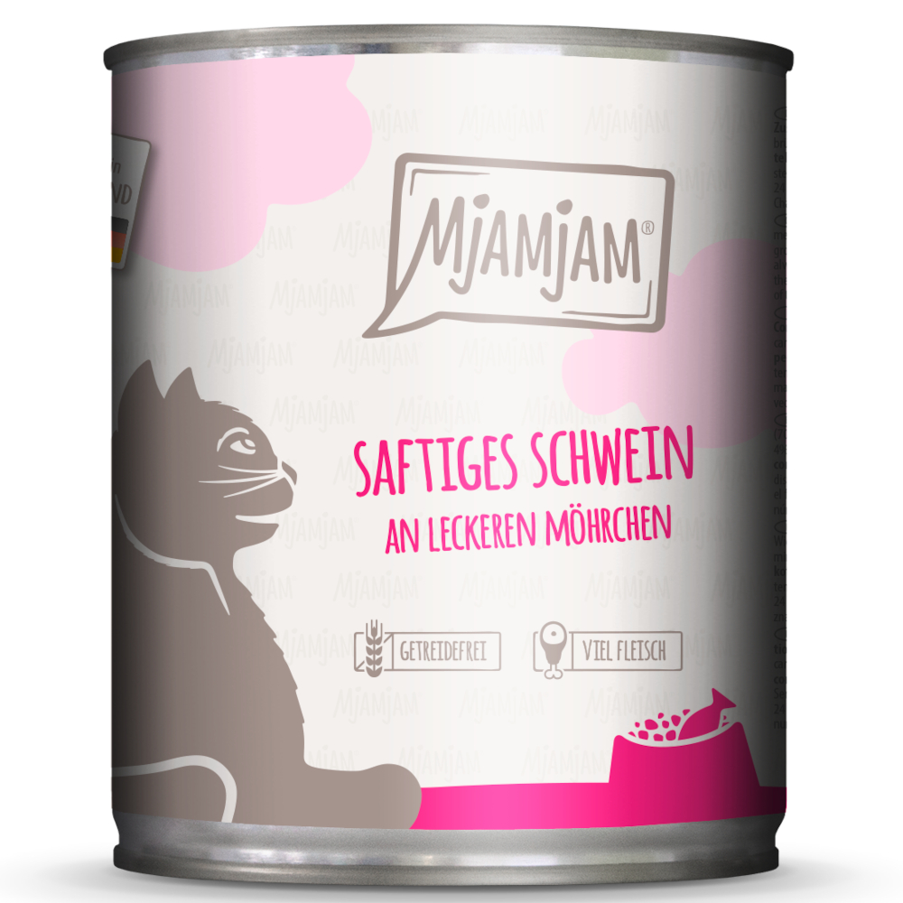 MjAMjAM 6 x 800 g Kattenvoer - sappig varkensvlees met heerlijke wortelen