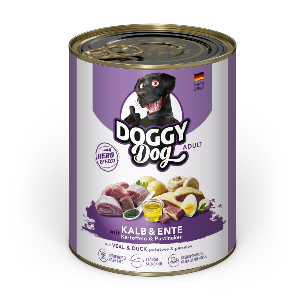 Doggy Dog 6x800g  Adult kalfsvlees & eend natvoer voor honden