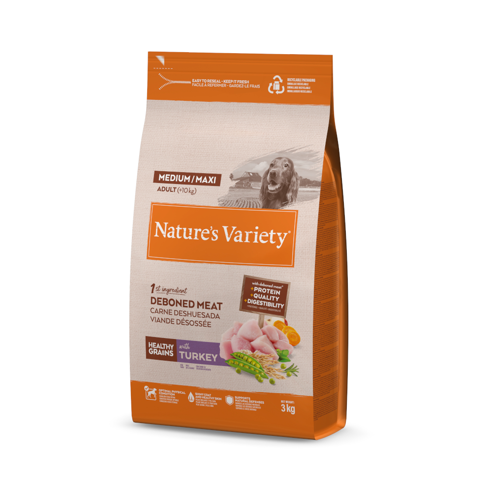 Nature’s Variety 3kg Nature's Variety Healthy Grains Medium/Maxi Adult Kalkoen Hondenvoer droog