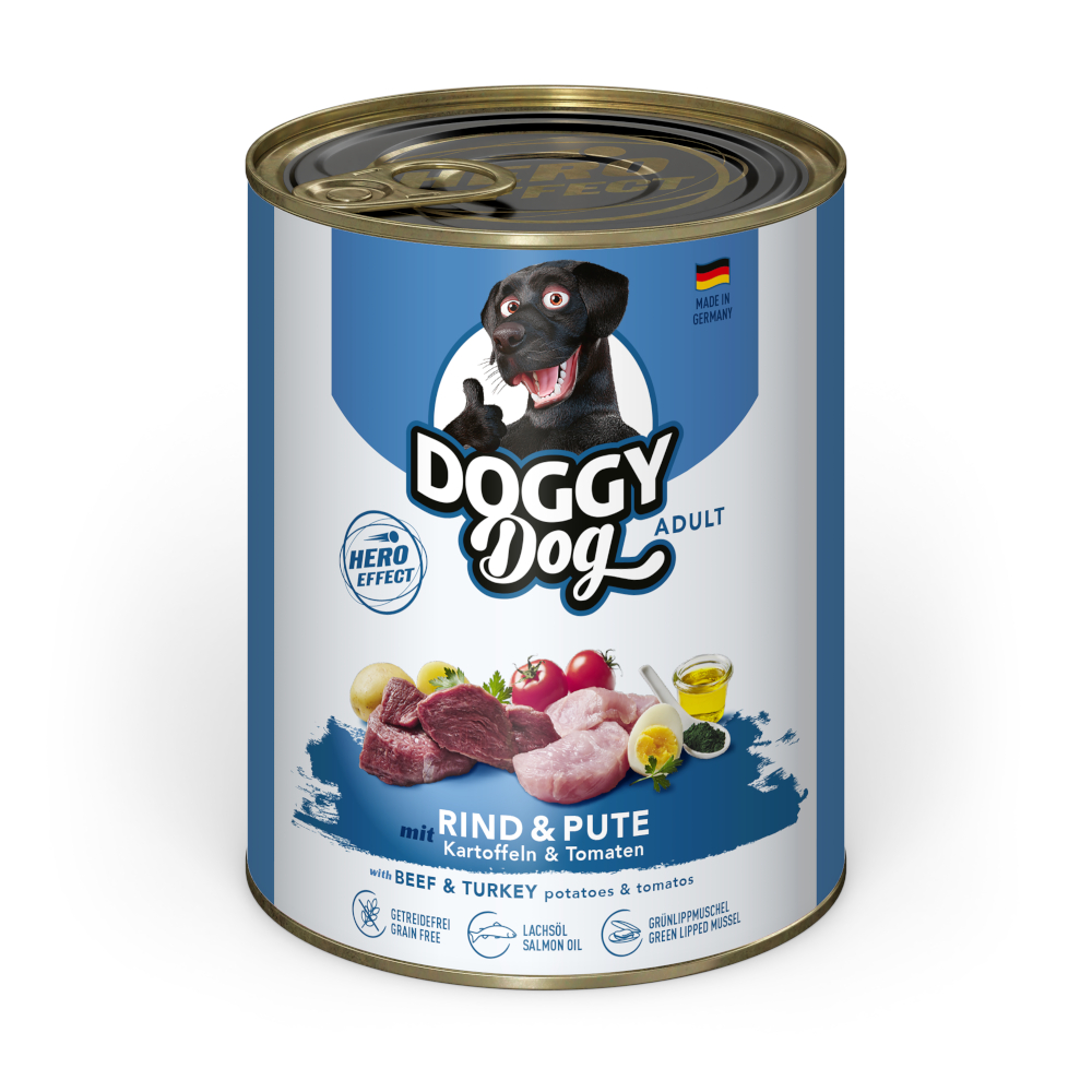 Doggy Dog 6x800g  Adult Rund & Kalkoen natvoer voor honden