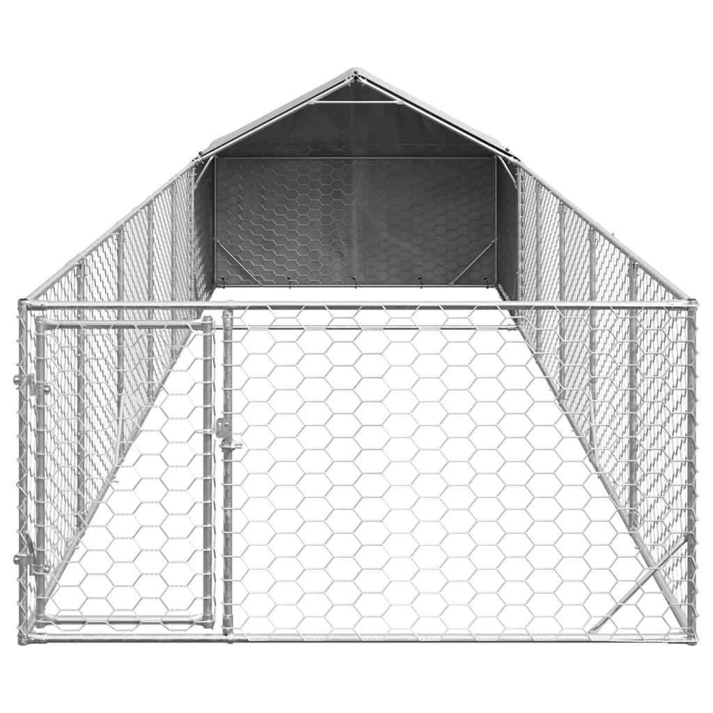 vidaXL Hondenkennel met ren 8x2x1,5 m gegalvaniseerd staal