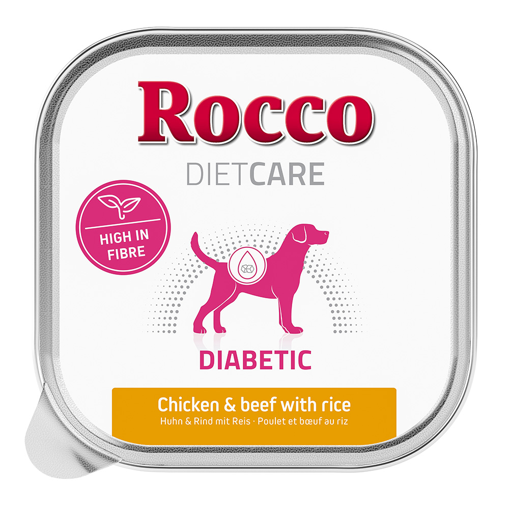 Rocco Diet Care 10x150g  Diabetic Kip & Rund met Rijst Kuipje Honden Natvoer