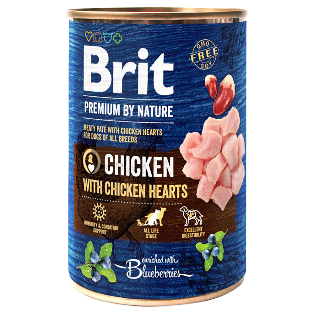 Brit Premium by Nature - Kip met Kippenhartjes (6 x 400 g)