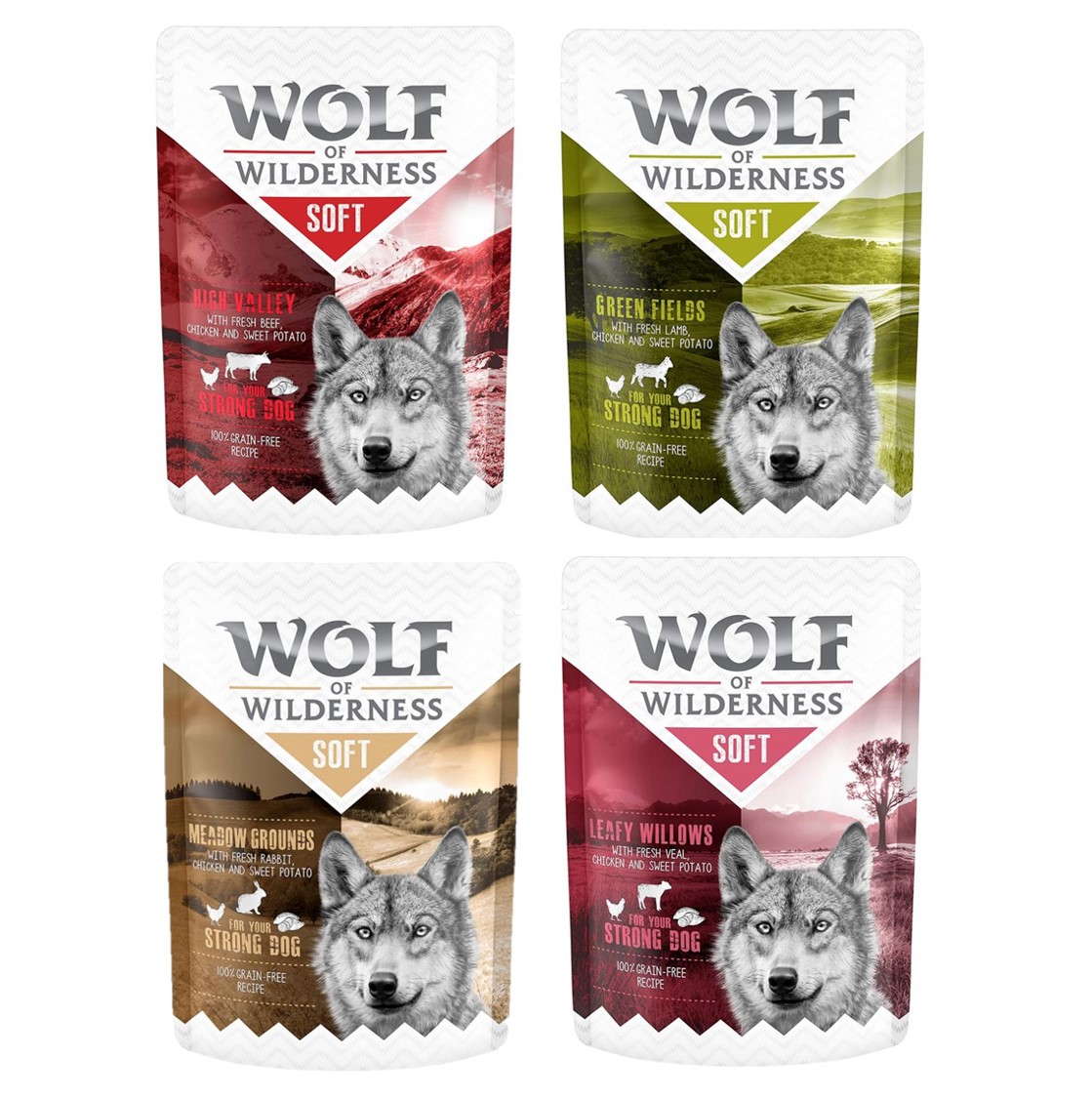 Wolf of Wilderness 6x300g Mixpakket: Lam, Rund, Konijn, Kalf  Adult