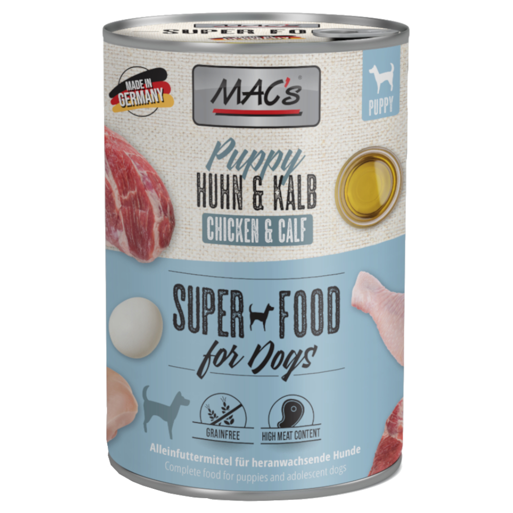 MAC's 6x 400g  Puppy Superfood Kip & Kalfsvlees natvoer voor honden