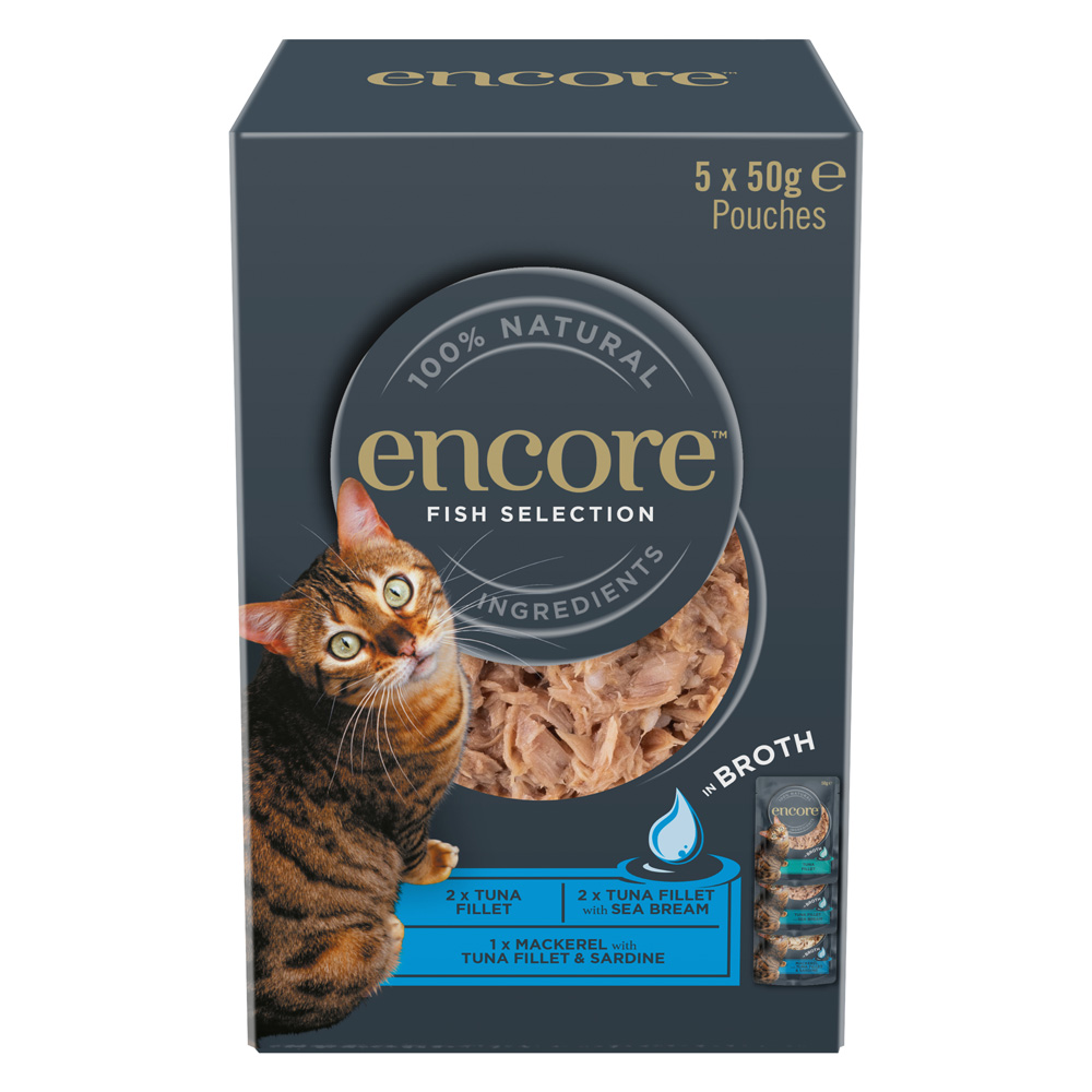 Encore 20x 50g  Cat Zakjes in Bouillon Visselectie (3 soorten) Nat kattenvoer