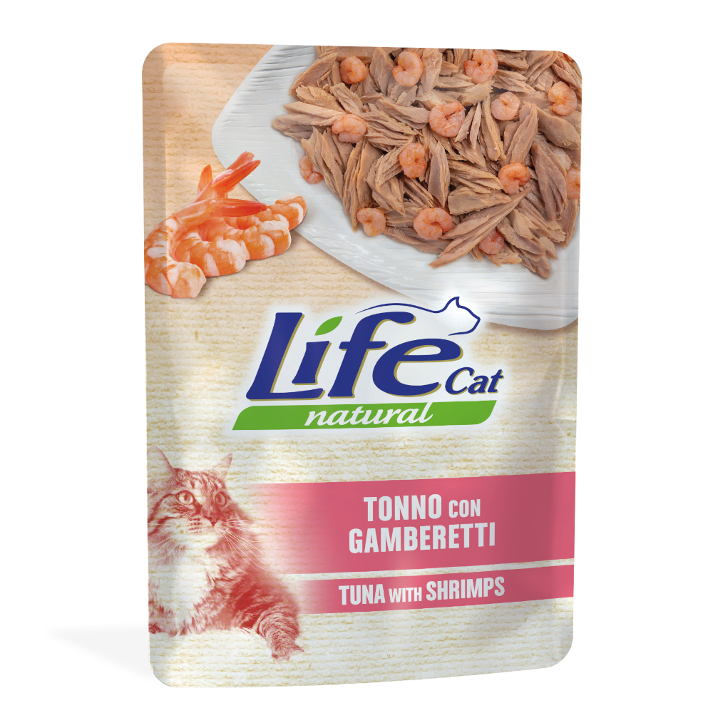 Life Cat Natural Voordeelpakket: 12x70g Life Cat Natuurlijke Volwassen Tonijn met Garnalen Kattenvoer Nat