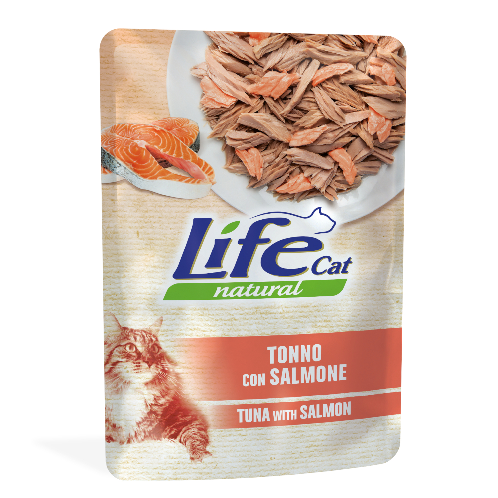 Life Cat Natural Voordeelpakket: 12x70g Life Cat Natuurlijke Volwassen Tonijn met Zalm Kattenvoer Nat