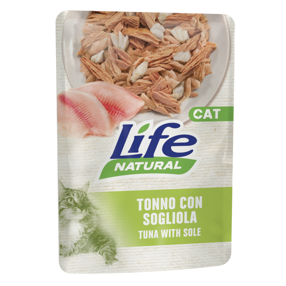 Life Cat Natural Voordeelpakket: 12x70g Life Cat Natuurlijke Volwassen Tonijn met zeetong Kattenvoer Nat