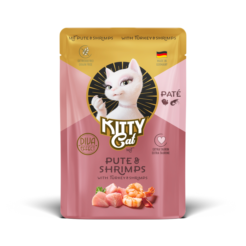 Kitty Cat voordeelverpakking 24x85g Kalkoen & Garnalen  Pate nat kattenvoer