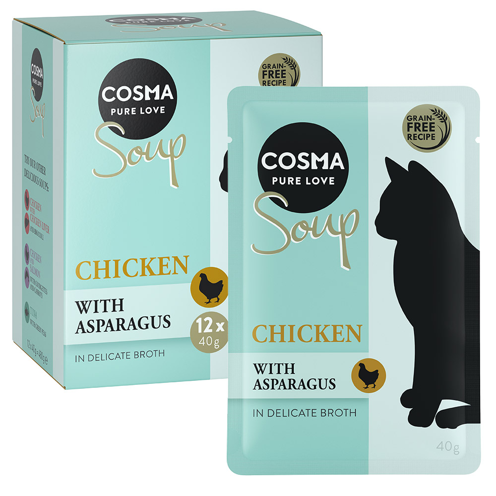 Cosma 12x40g Soup Kippenborst met Asperge  Kattenvoer