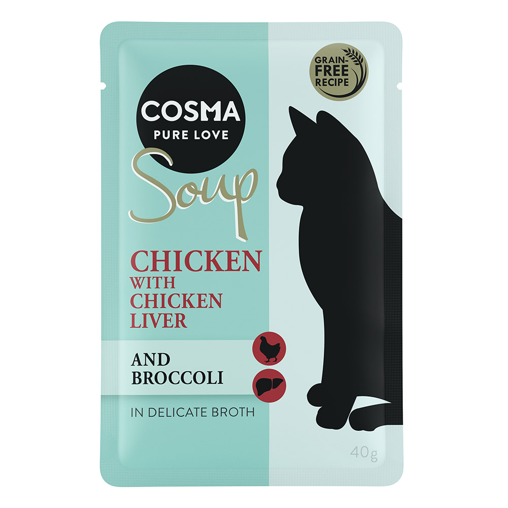 Cosma 12x40g Soup Kipfilet met Kippenlever en Broccoli  Kattenvoer