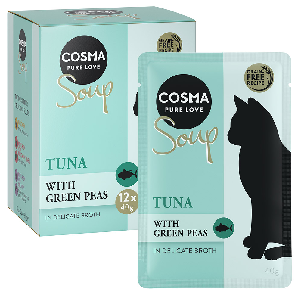 Cosma 12x40g Soup Tonijn met Groene Erwten  Kattenvoer