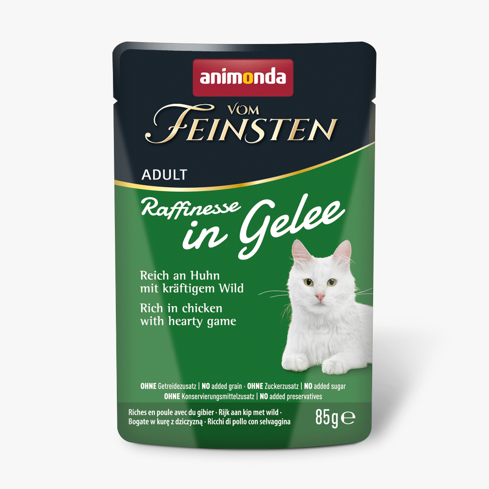 Animonda Vom Feinsten 24x85g  Adult Raffinesse in gelei rijk aan kip met wild natvoer voor katten