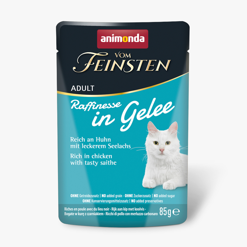 Animonda Vom Feinsten 24x85g  Adult Raffinesse in gelei rijk aan kip met koolvis natvoer voor katten