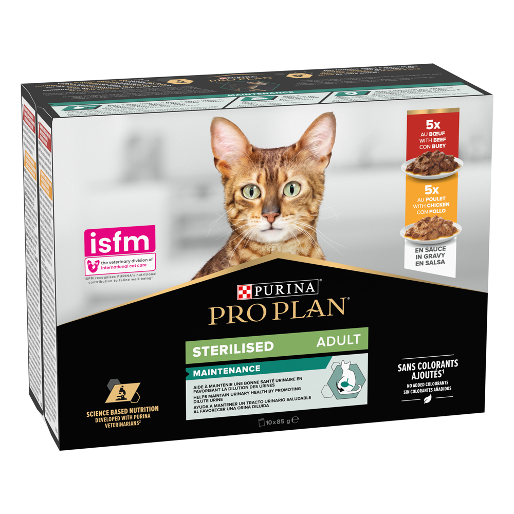 Pro Plan 10x85g PURINA  Cat Gesteriliseerd Adult Onderhoud Rund & Kip natvoer voor katten