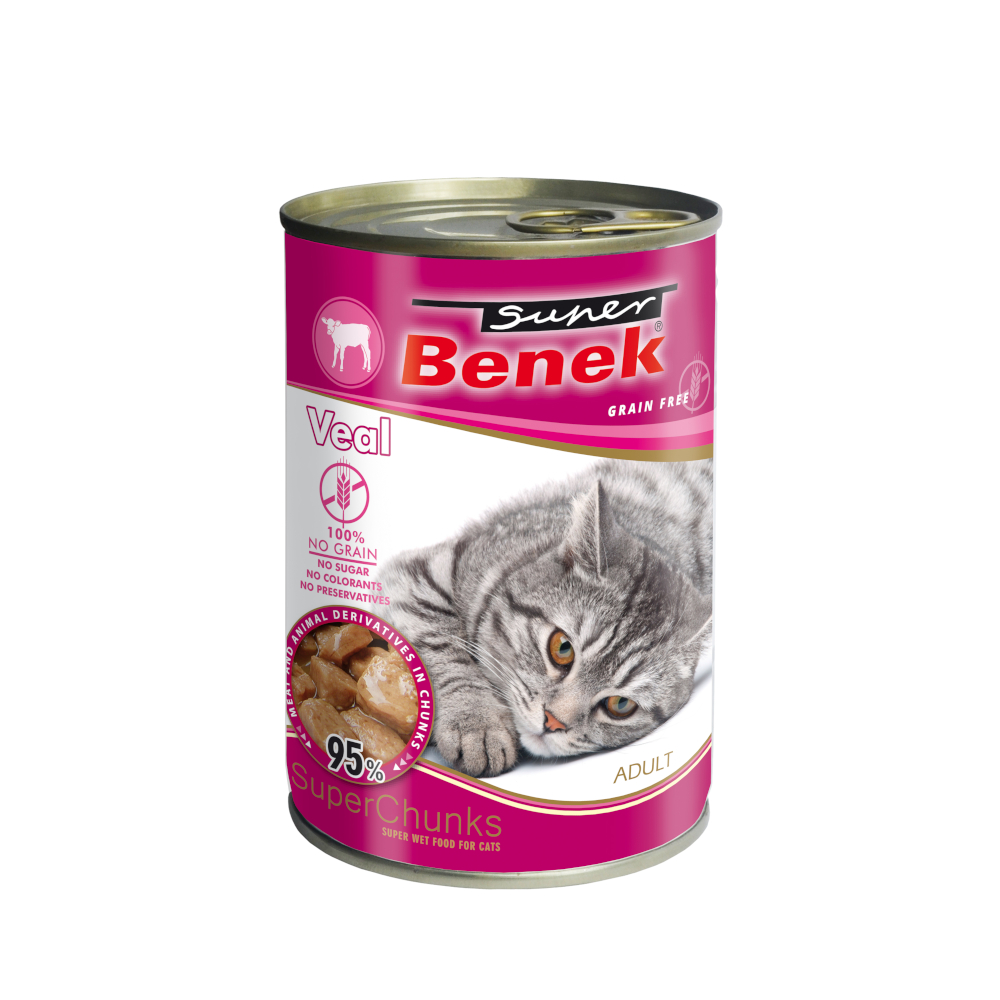 Super Benek 10x415g  Graanvrije Chunks in Saus Kalfsvlees Kattenvoer nat