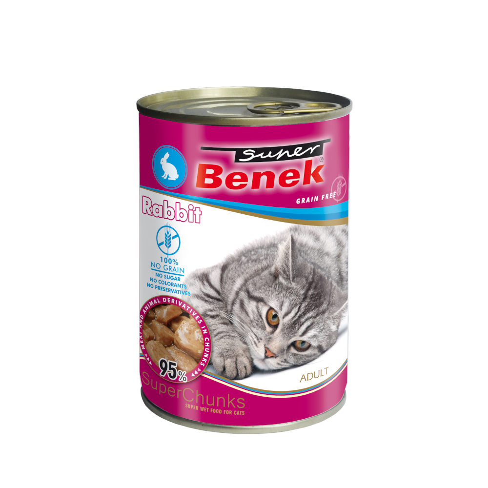 Super Benek 10x415g  graanvrije Chunks in saus konijn natvoer voor katten