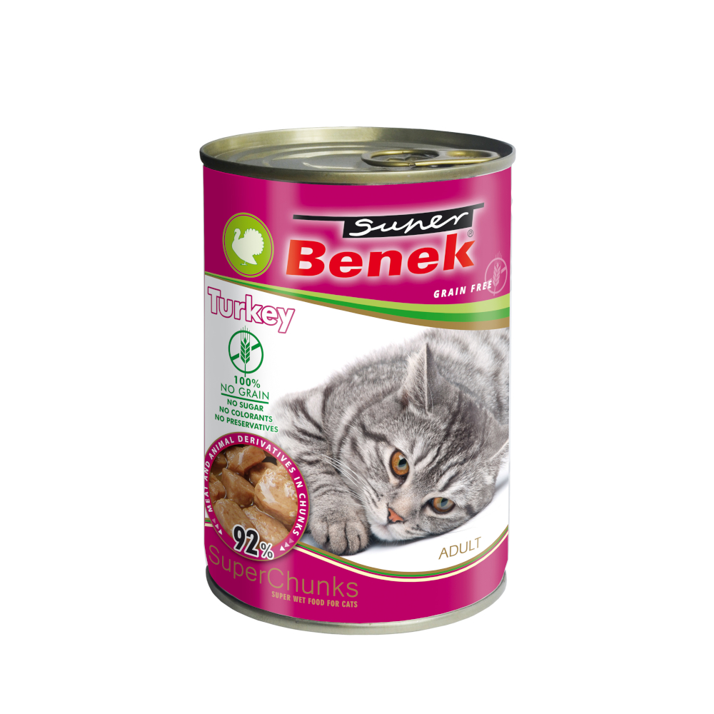 Super Benek 10x415g  graanvrije Chunks in saus kalkoen natvoer voor katten