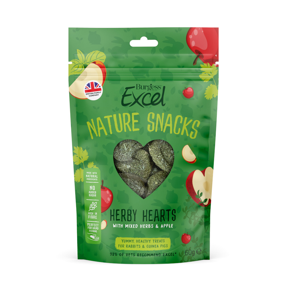 Burgess 60g  Excel Nature Snacks Herby Hearts voor konijnen cavia's