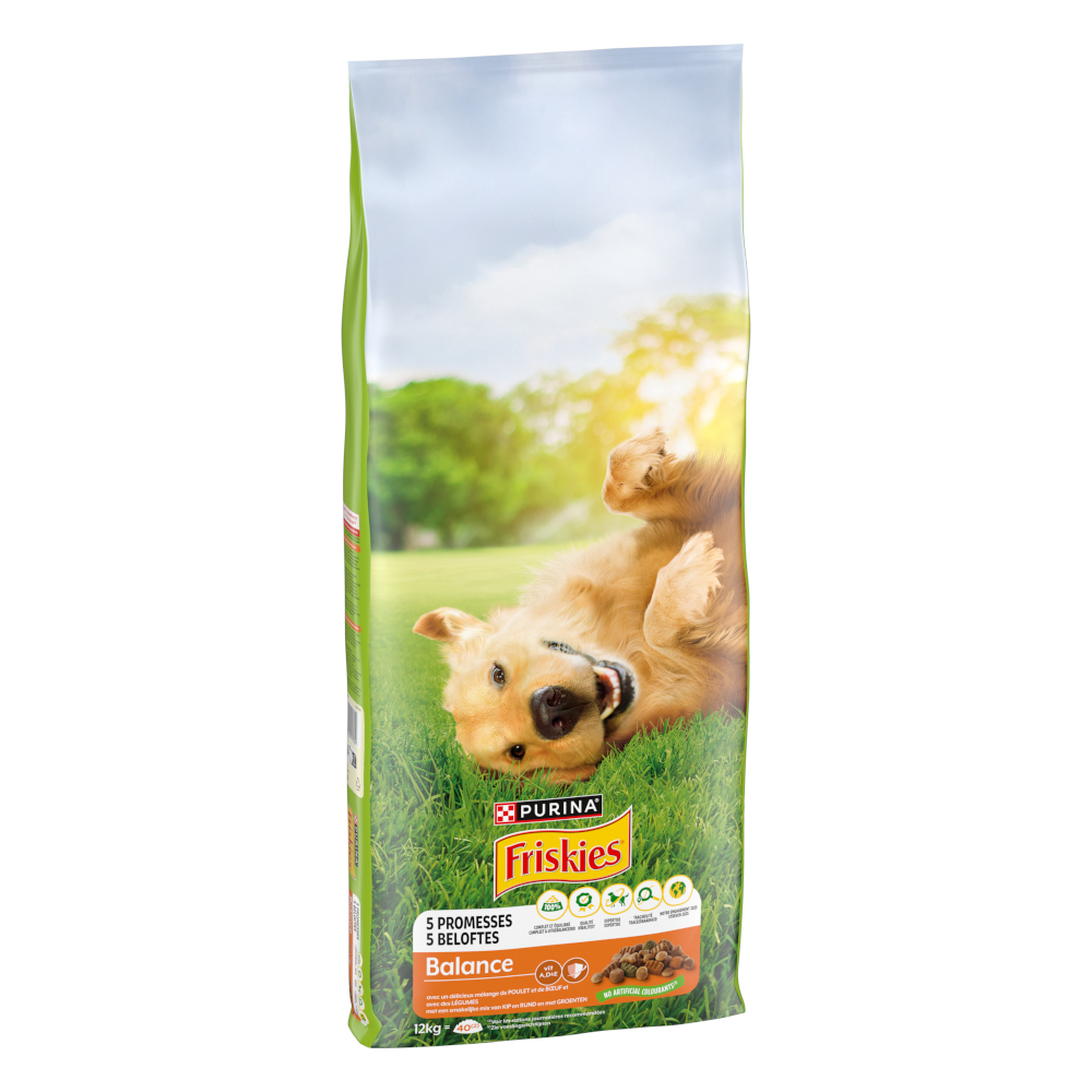 Friskies 2x12kg Purina  Balance dog met kip, rundvlees en groenten droogvoer voor honden