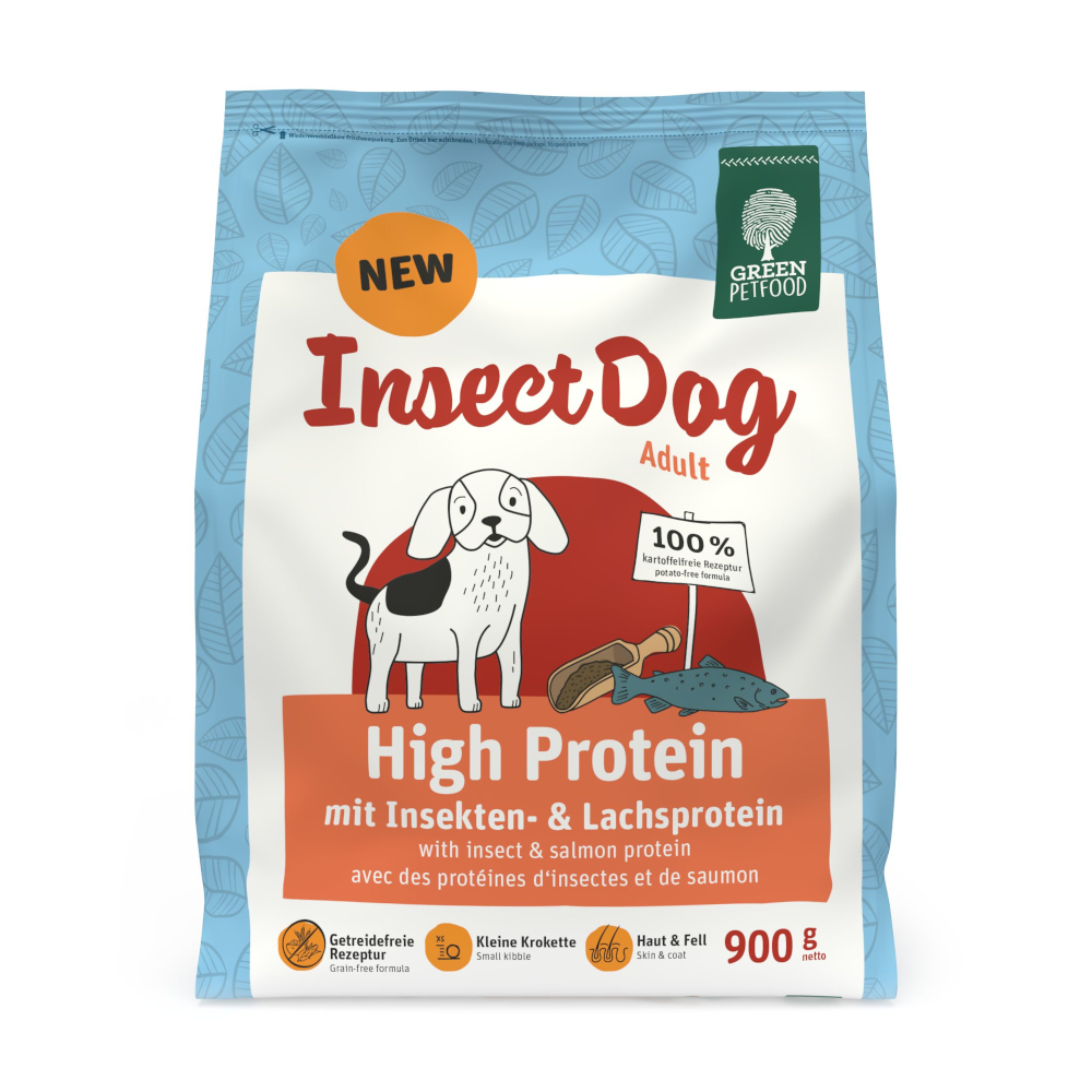 Green Petfood 900g  InsectDog High Protein Insecten & Zalm droogvoer voor honden