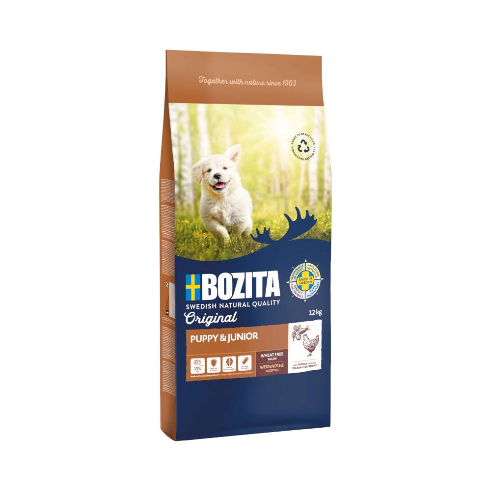 Bozita 10 + 2 kg Gratis!  Original droogvoer 12 kg - Puppy & Junior met kip - tarwevrij