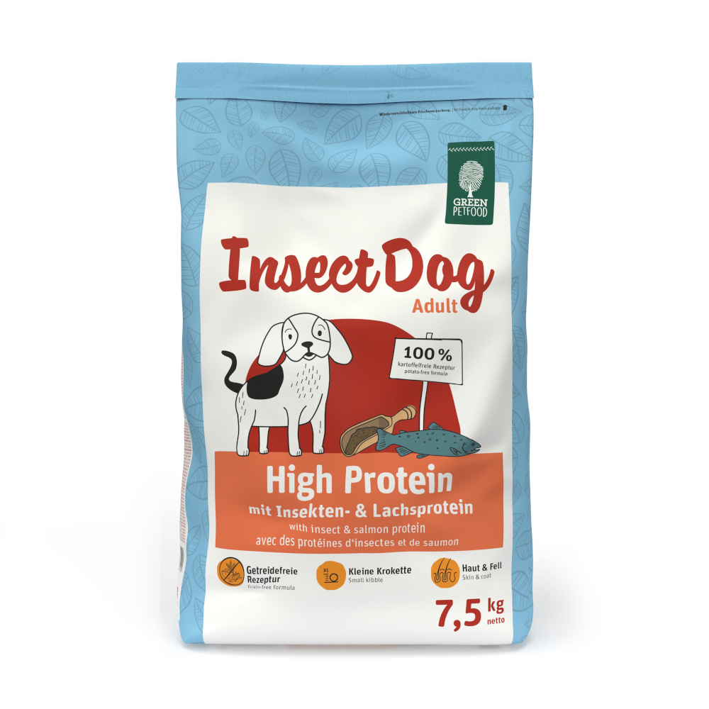 Green Petfood 7.5kg  InsectDog High Protein Insecten & Zalm droogvoer voor honden