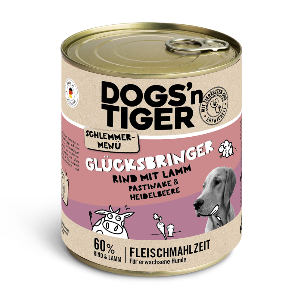 Dogs'n Tiger 6x800g  snackmenu voor honden rund met lam, pastinaak & bosbessen hondenvoer nat