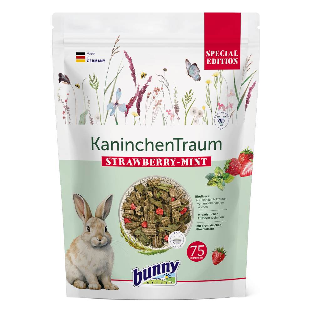 BunnyNature 1,5kg konijn RabbitDream Special Edition Aardbei-Mint konijnenvoer