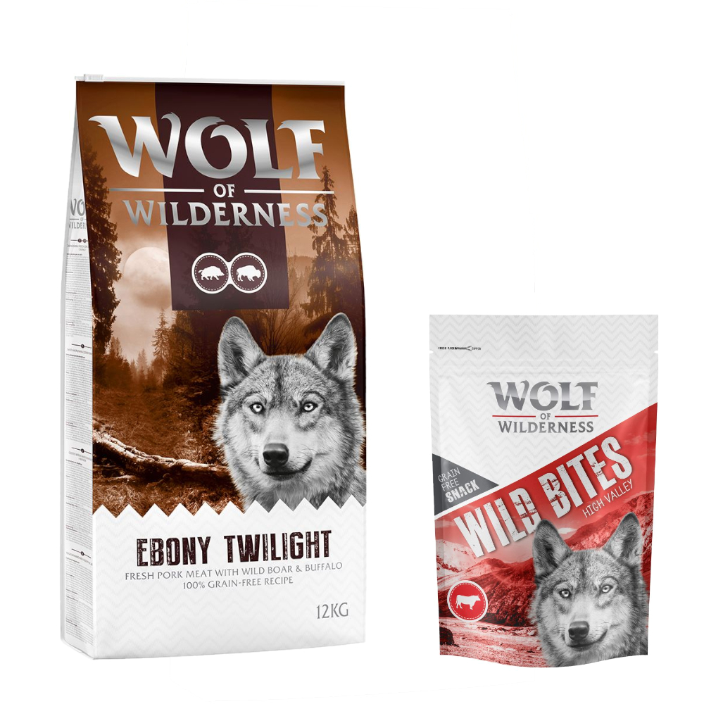 Wolf of Wilderness 12 kg nu met gratis snack! - Adult Ebony Twilight Wild Zwijn & Buffel - Graanvrij