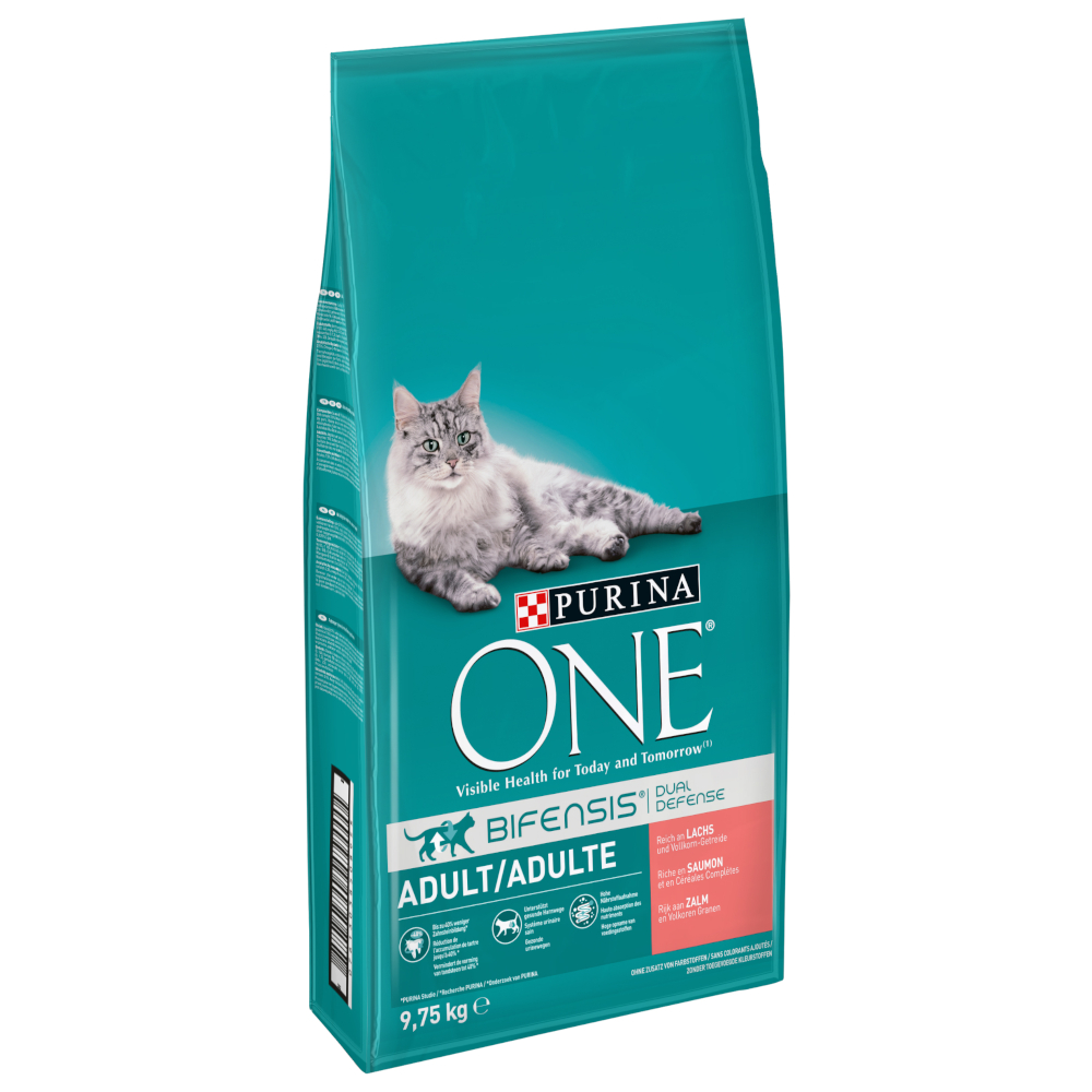 Purina One 8kg + 1,75kg gratis! 9,75kg Adult Zalm & Volkoren Granen  Kattenvoer
