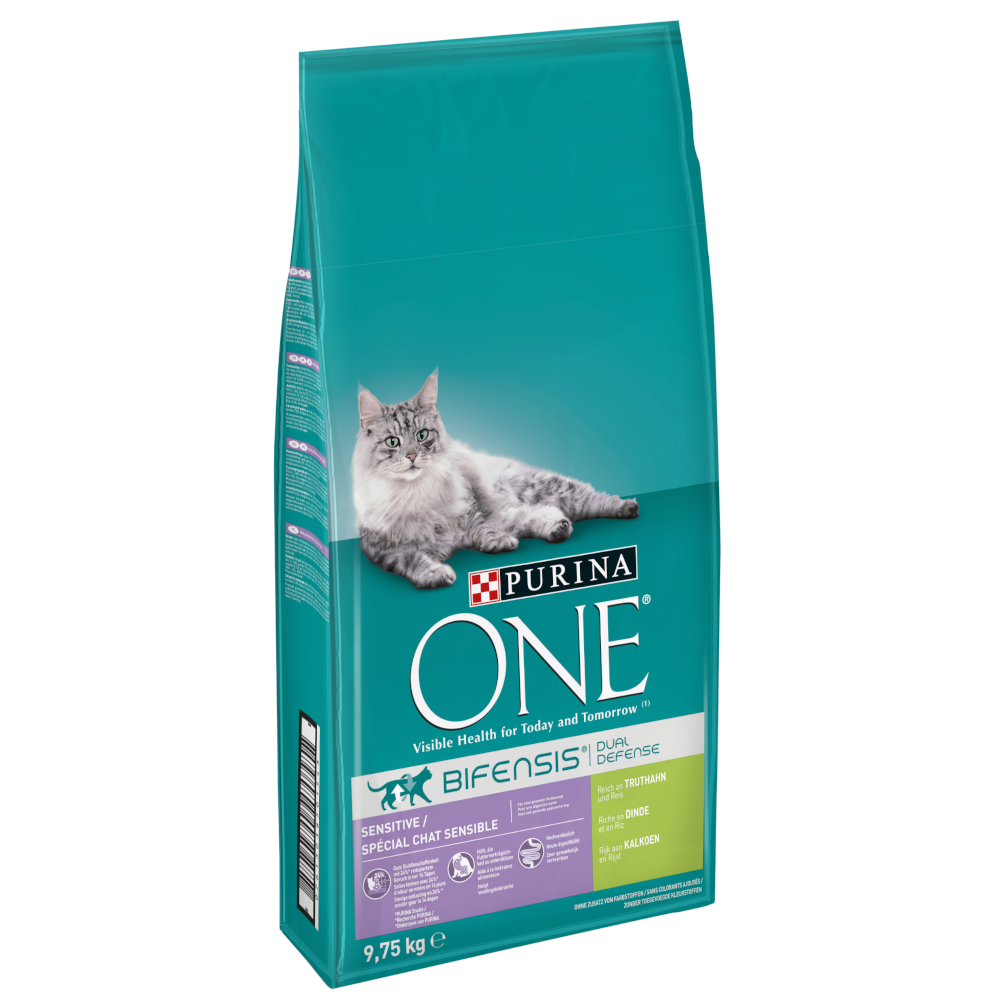 Purina One 8kg + 1,75kg gratis! 9,75kg Sensitive met Kalkoen  Kattenvoer