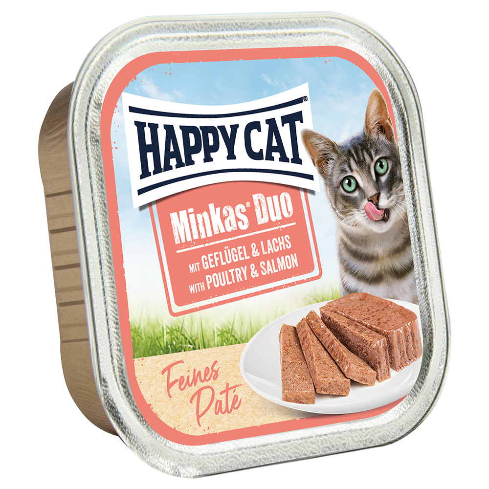 Happy Cat 16x100g  Minkas Duo Morsels op Patéschaaltjes Gevogelte & Zalm nat kattenvoer