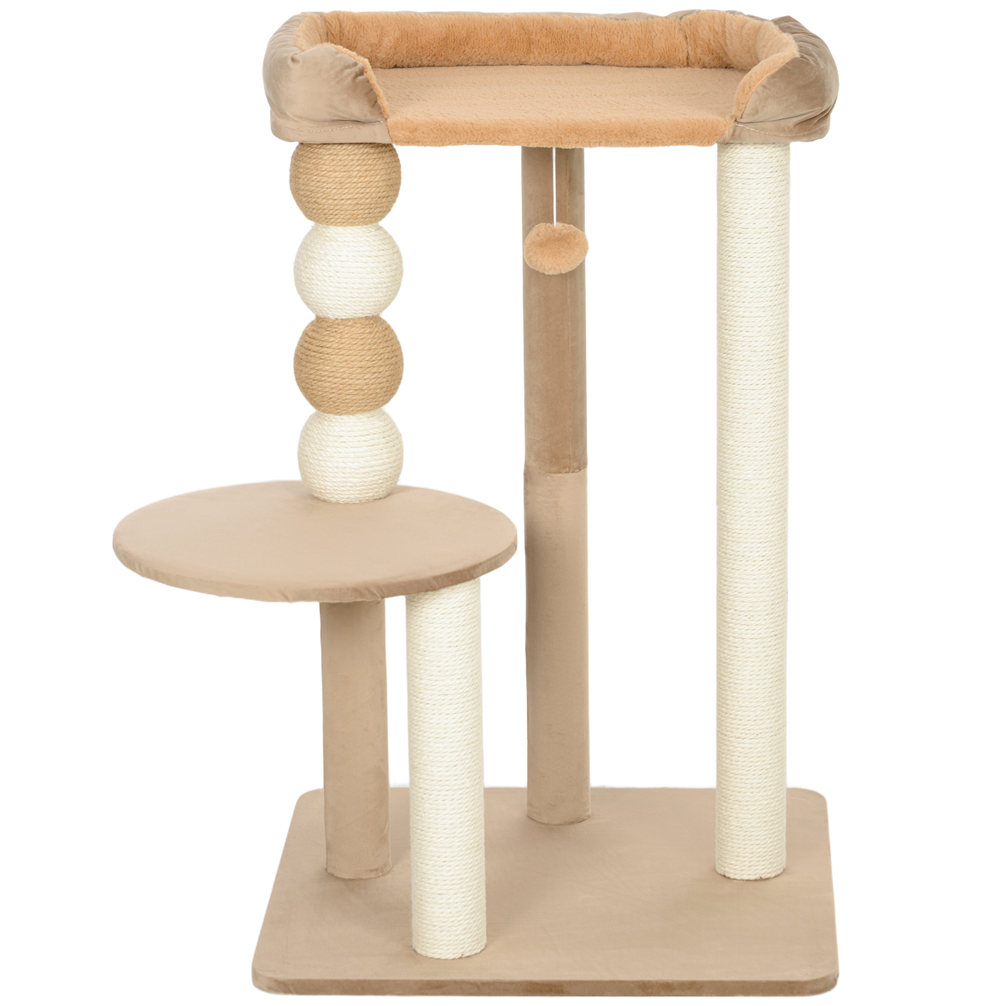 PawHut krabpaal, met 2 niveaus, speelbal en krabballen, stevig en duurzaam, geschikt voor katten tot 7 kg, 56 x 54 x 86 cm, bruin | Aosom.nl