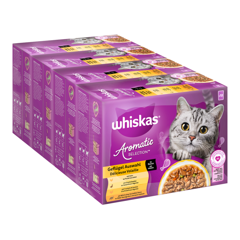 Whiskas 48x85g  1+ Aromatic Selection Gevogelte in Saus nat kattenvoer