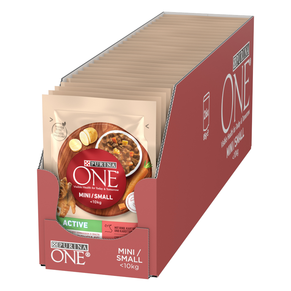 Purina One 26x85g  Mini Active Rundvlees & Wortelen nat hondenvoer