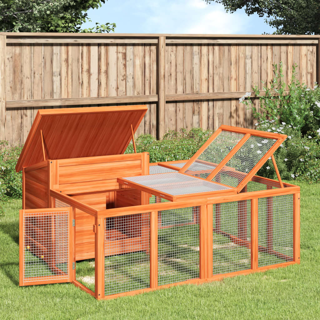 VidaXL Konijnenhok 144x123x67,5 cm massief grenenhout bruin