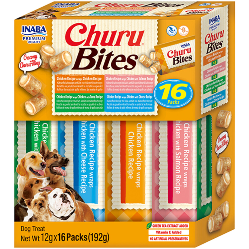 Inaba Churu Bites Hondensnack Multipack Chicken&Salmon&Tuna&Cheese 16 x 12 gr