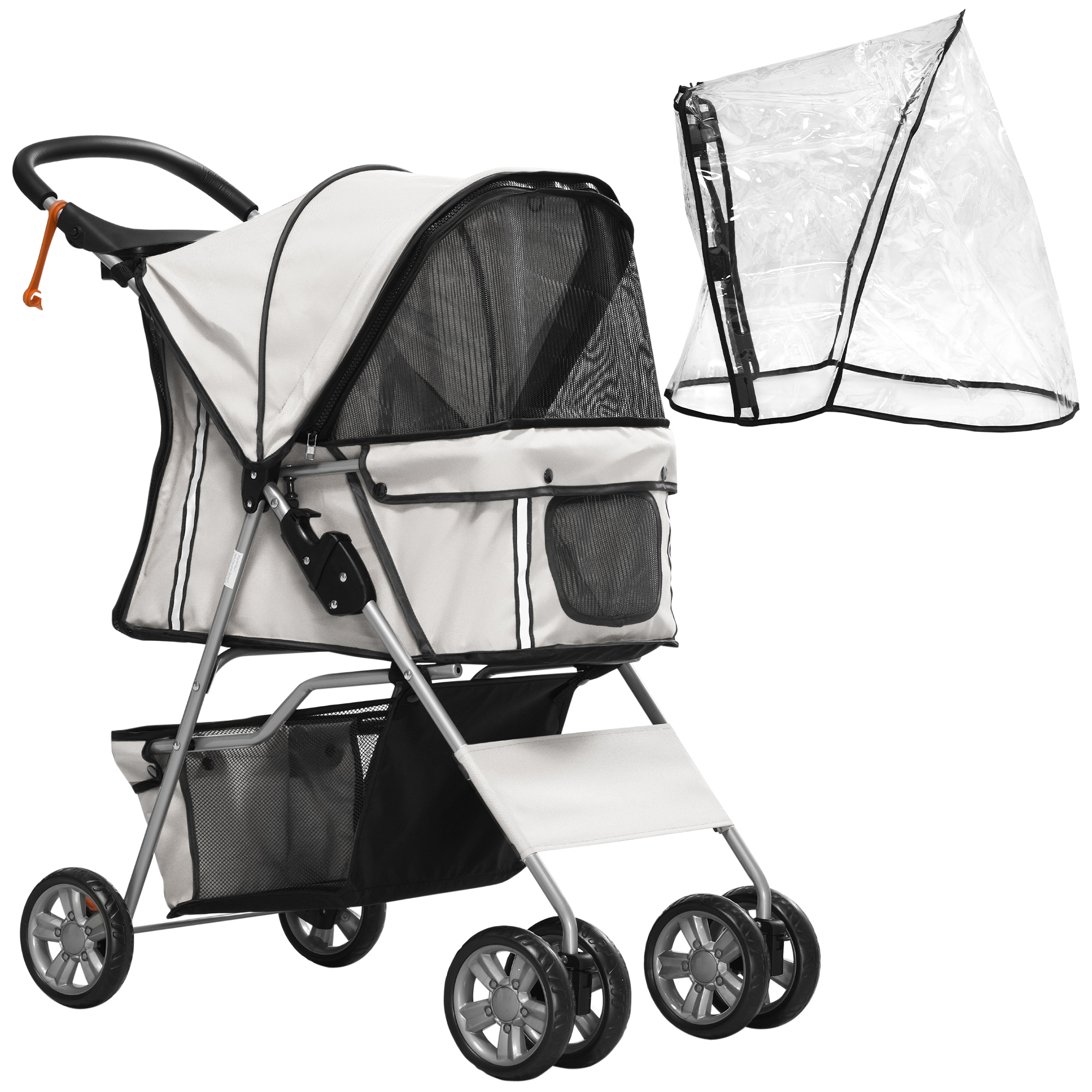 PawHut hondentrolley, opvouwbare hondenbuggy met regenhoes, lichtgewicht en comfortabel, voor honden tot 15 kg, 75 x 40 x 100 cm, grijs | Aosom.nl