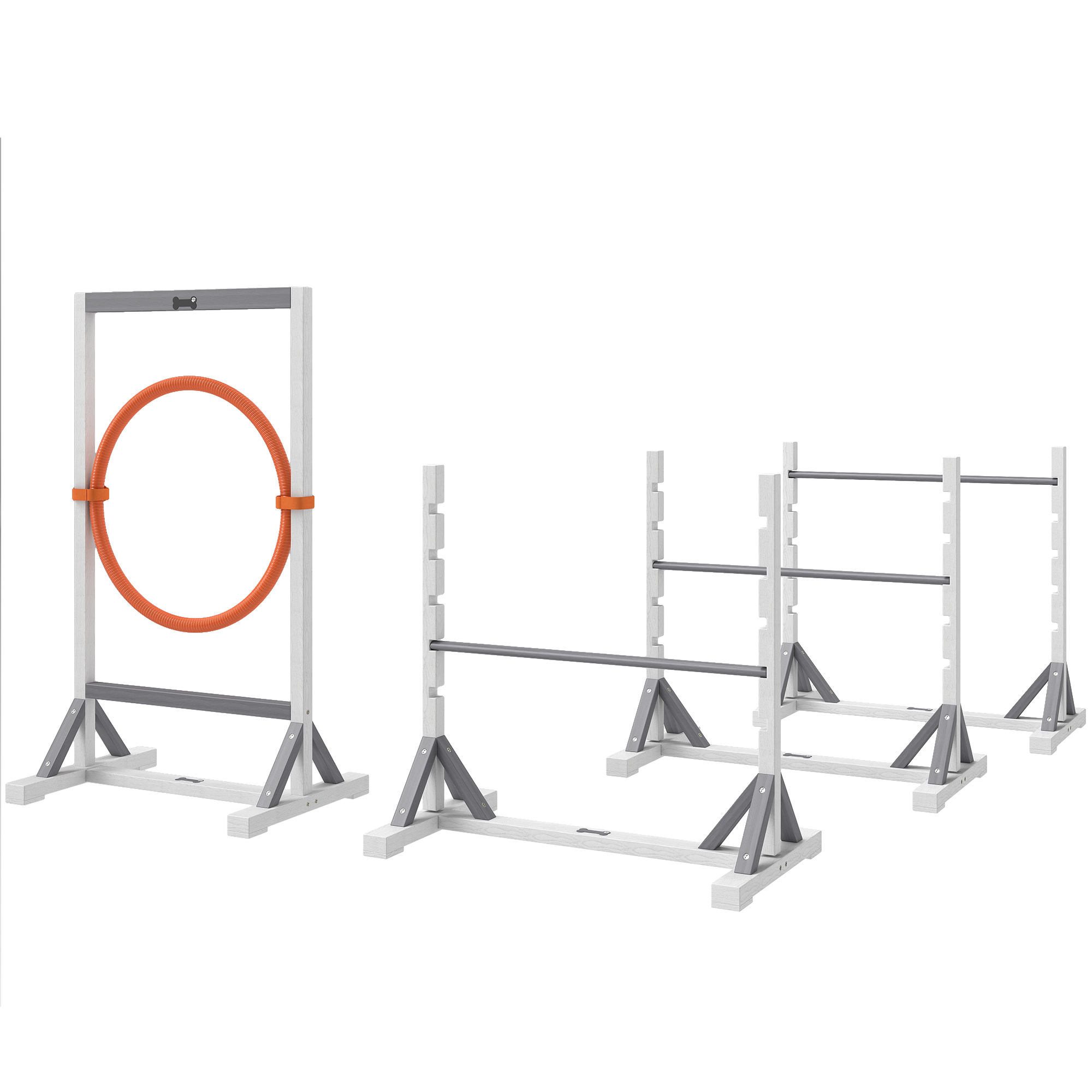 PawHut 4-Delige Agility-Trainingset voor Honden met Verstelbare Hordes en Hoepel - Wit