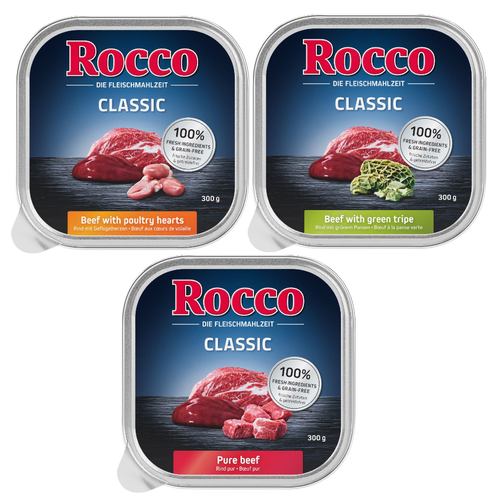 Rocco 9x300g I: Rund puur, magen en kippenharten  Hondenvoer