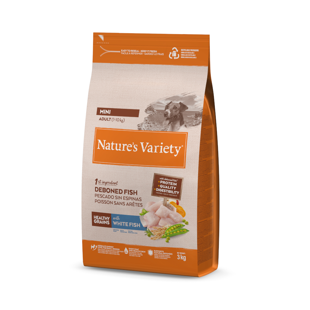 Nature’s Variety 3kg Nature's Variety Healthy Grains Mini Adult Witvis droogvoer voor honden